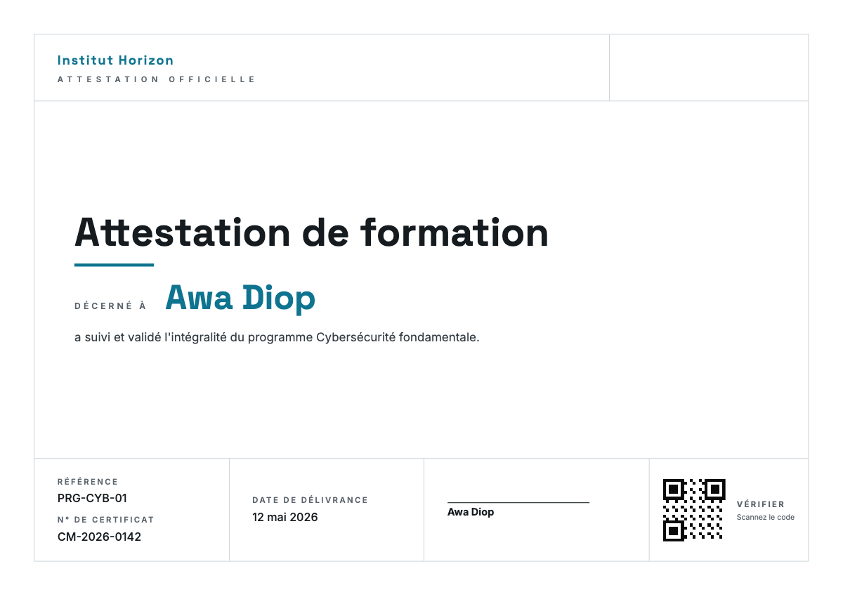 Aperçu du modèle Attestation — Grille — attestation