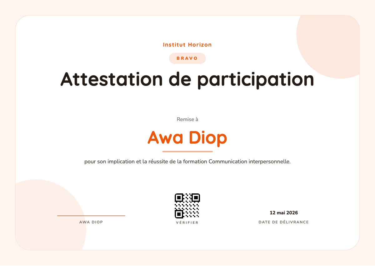 Aperçu du modèle Attestation — Douce — attestation