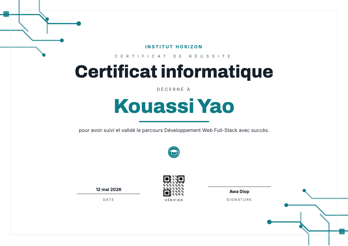 Aperçu du modèle Certificat informatique — attestation