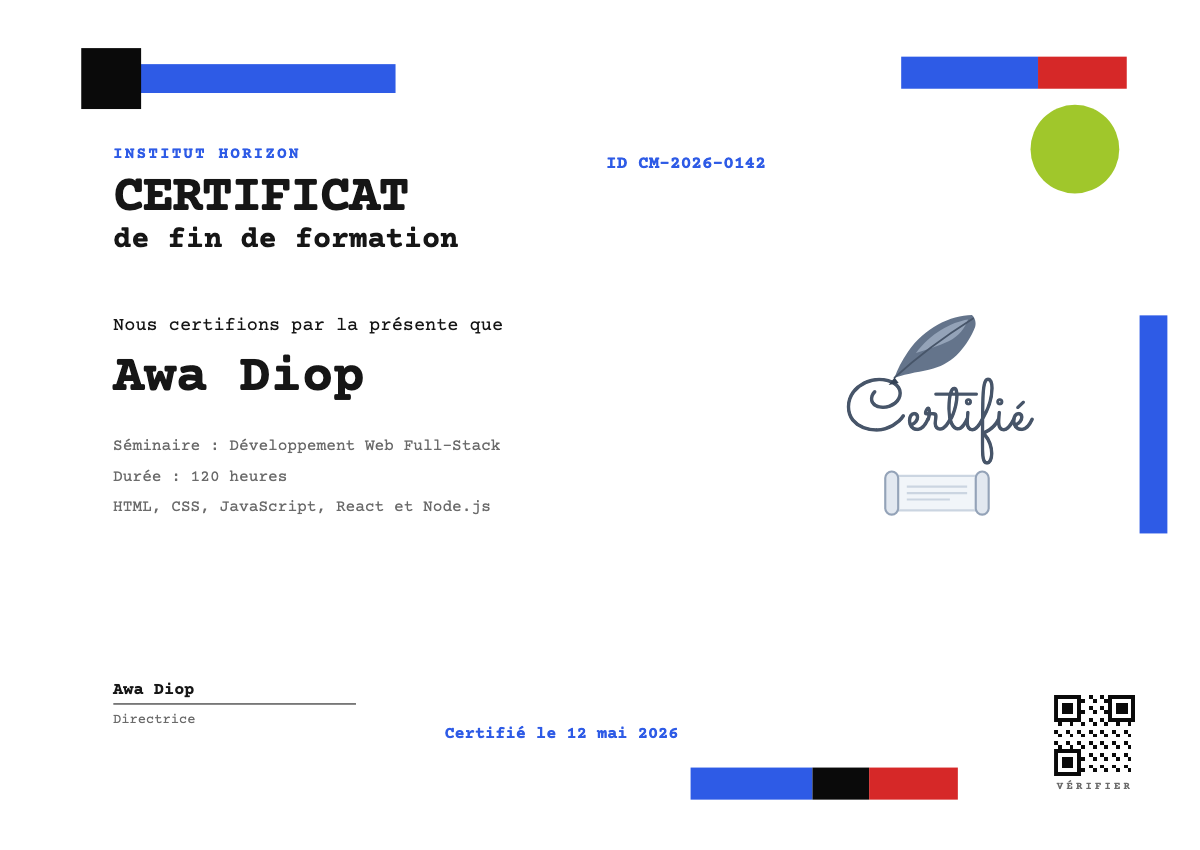 Aperçu du modèle Formation — Monospace — participation