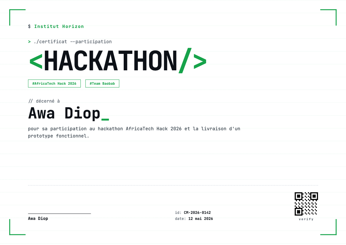 Aperçu du modèle Participation — Hackathon — participation